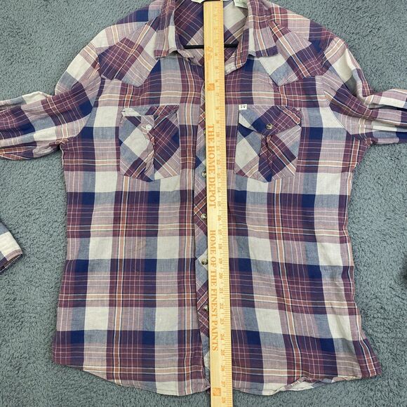 Salt Valley Western Shirt Mens Large Purple Blue Plaid Long Sleeve Pearl Snap - Picture 11 of 13